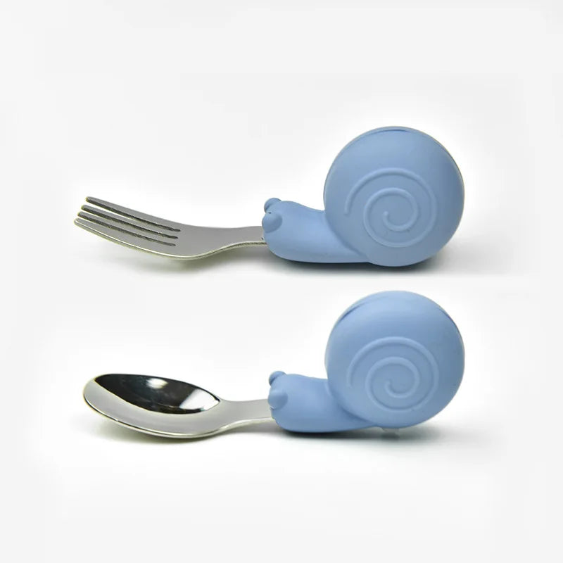 Snail Baby Tableware Set Stainless Steel Toddler Dinnerware Cutlery Cartoon Infant Food Feeding Spoon Fork Children Utensil