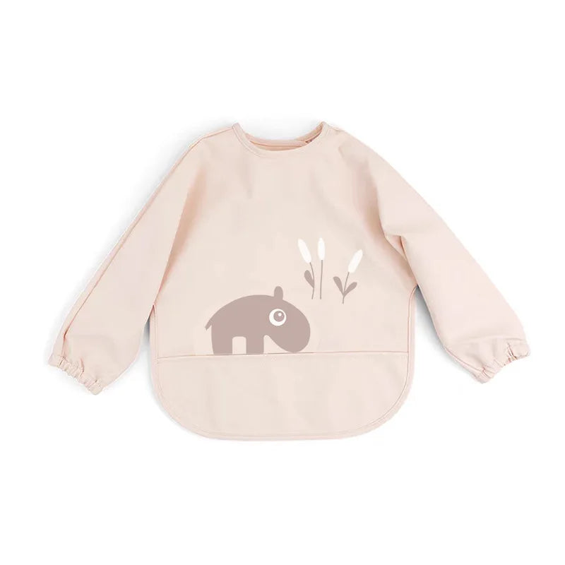 2025 New Baby Infant Eating Clothes PU Kids Smock Bib Long Sleeve Waterproof Oil-proof Food Pocket Easy To Clean