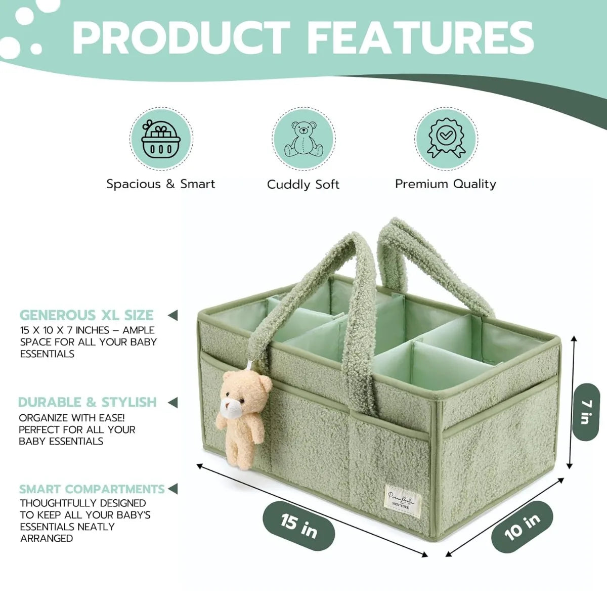 Baby Diaper Caddy Organizer, Nursery Storage Basket for Newborn Essentials,Registry Must-Have, Car Organizer for Diapers