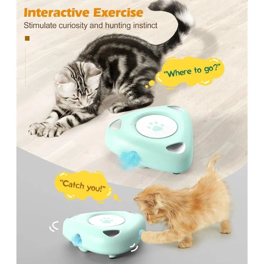 Interactive Cat Toys Automatic Cat Exercise Teaser Toy with 3 Replacement Rotating Feathers Automatic Electronic Rotating Tease