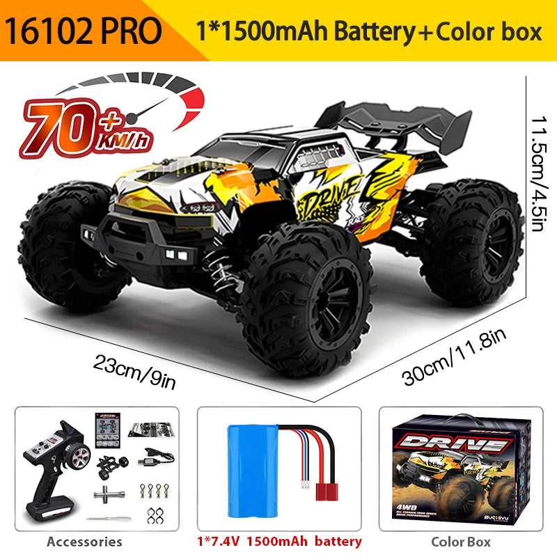 16101/16102Pro 50/70Km/h High Speed 4WD RC Car With LED Remote Control Cars Alloy Climbing Racing All Terrain Off-Road Truck