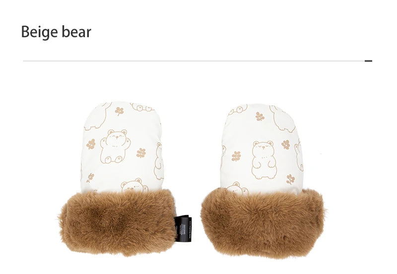 Stroller Gloves 1 Pair Winter Windproof Warm Cute Bear Brown Style Universal Prams Gloves Waterproof Baby Stroller Accessories