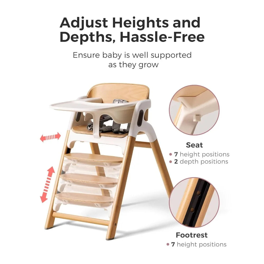 dinerpal wooden high chair for babies, toddlers & adults up to 308 lbs, convertible baby highchair with food-grade tray, dishwa