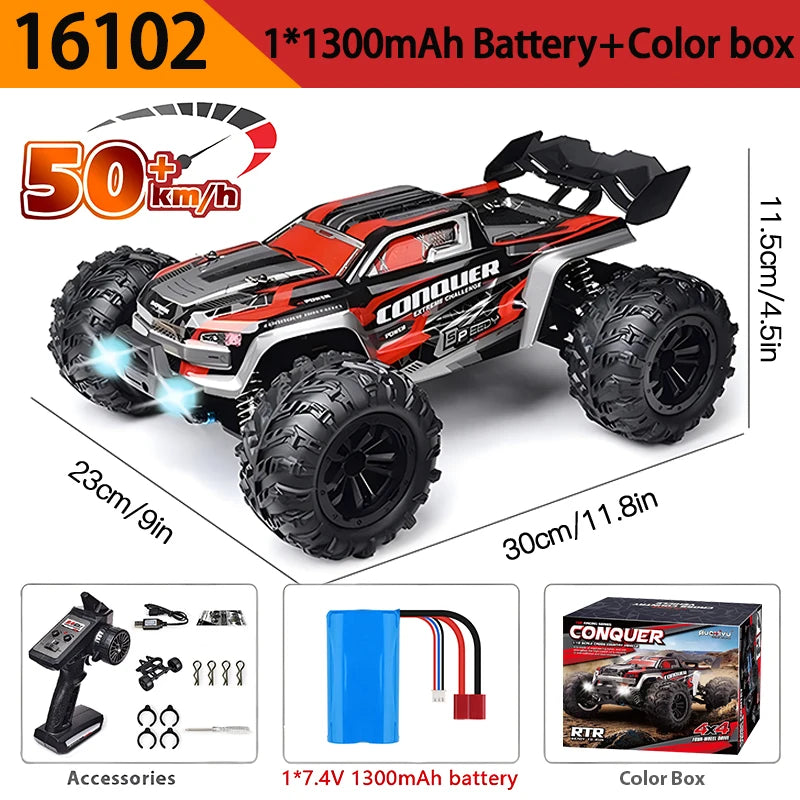 16101/16102Pro 50/70Km/h High Speed 4WD RC Car With LED Remote Control Cars Alloy Climbing Racing All Terrain Off-Road Truck