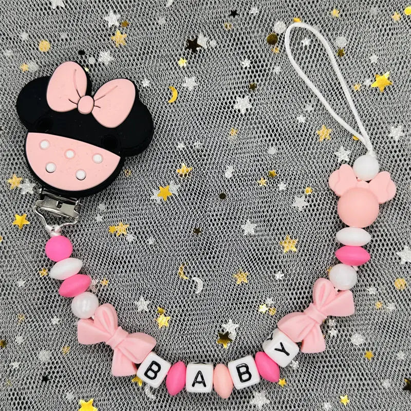 Free Handmade Personalized Name Baby Pacifier Clips Chains Silicone Beads Teether Teething Toys Dummy Holder Pacifier Chain Gift