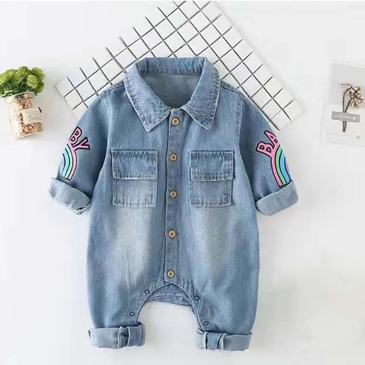 Baby clothes newborn jumpsuit denim romper spring and autumn boy girl romper baby fart romper romper cartoon giraffe romper