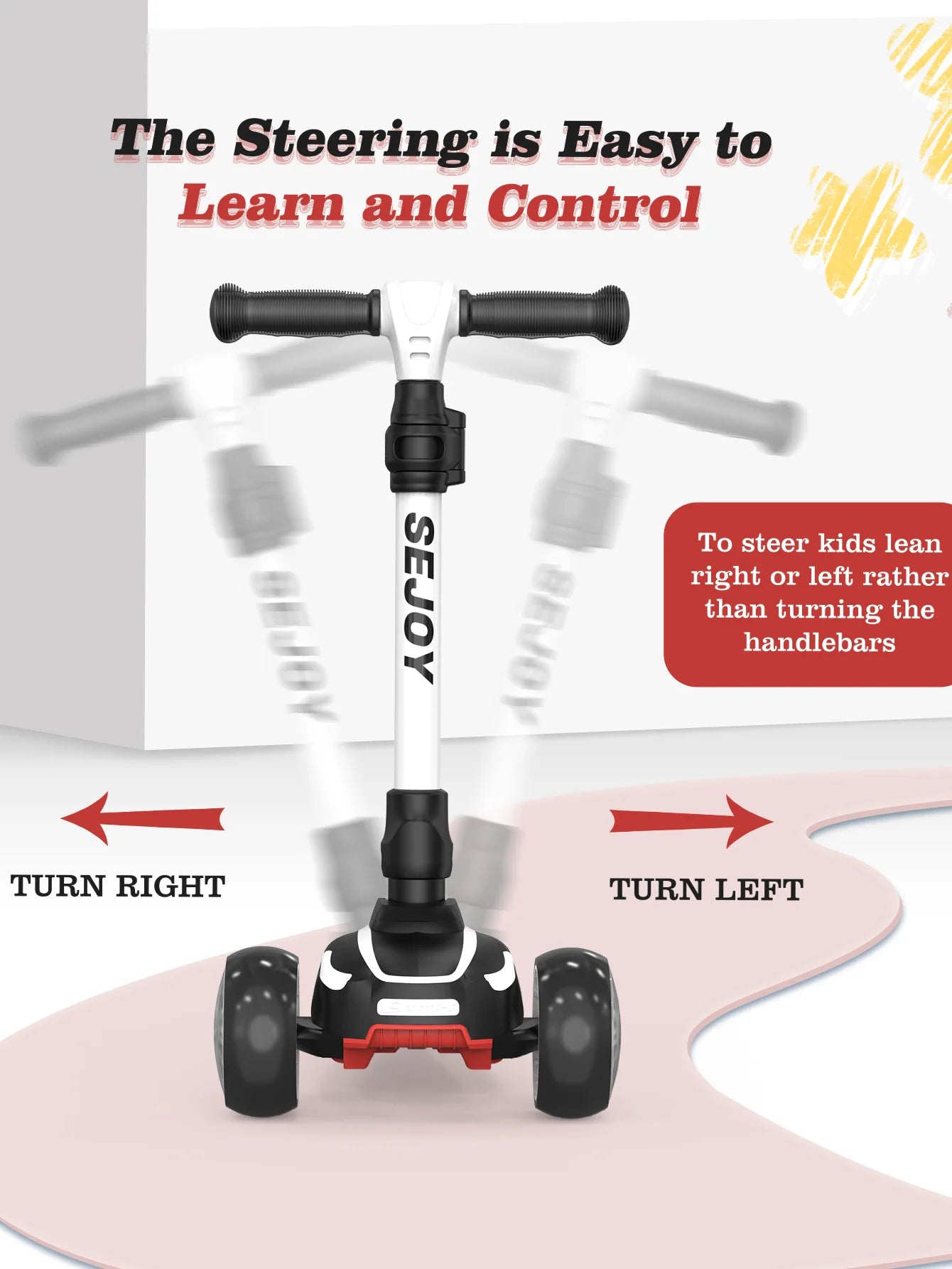 Sejoy Kid Kick Scooter Three Wheel with LED Flashing 3-in-1 Lightweight Children's Foot Scooters Height Adjustable