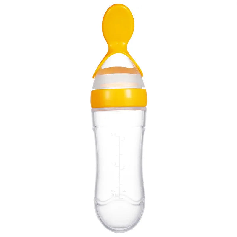 Baby Feeding Bottle With Spoon 90ml Silicone Newborn Infant Squeeze Spoon Toddler Food Supplement food Cereal Bottle Milk Feeder
