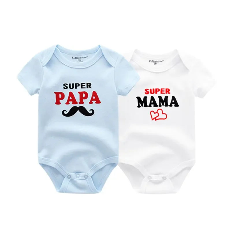 Newborn Twin 2 Pcs Baby Bodysuits - Four Seasons 100% Soft Cotton "I love Papa Mama" Onesies for Boys Girls