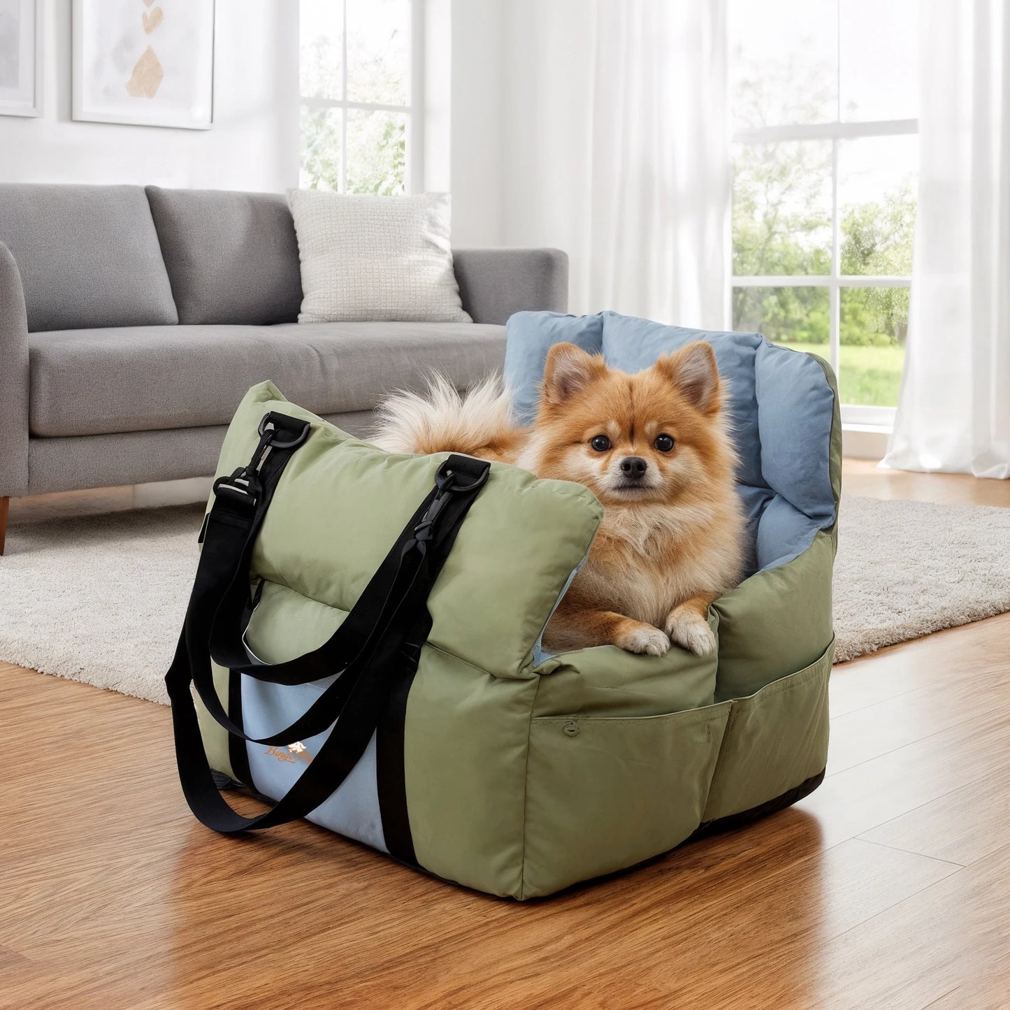 Dog Car Seat Safe & Cozy Travel Bed and Carrier for Small Dogs, Puppies, Pets up to 10 KG, Clip-On Leash & Storage Pockets