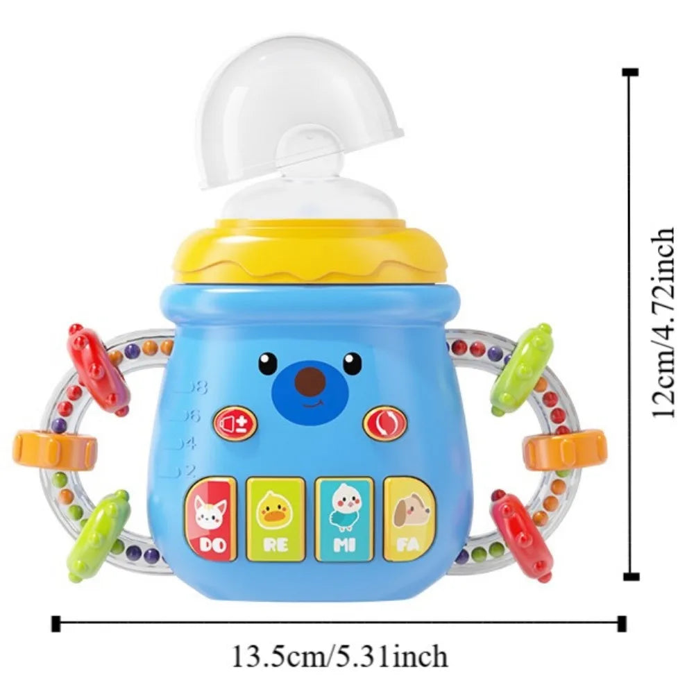 Newborn Baby Bottle Toy Teether Rattles Soothing Vocal Music Mobile Toddler Toys Educational Soft Electric Comfort Bottle
