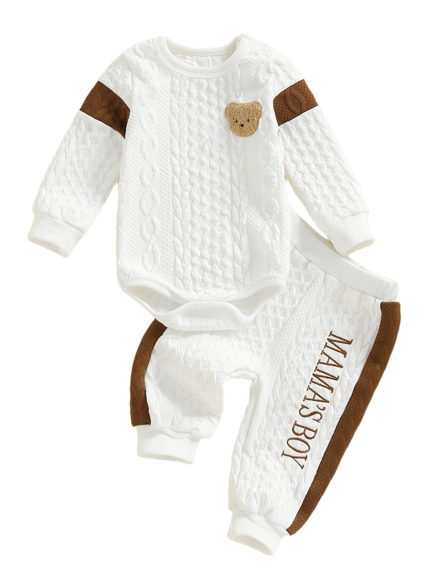 Adorable Baby Boy s Knit Set with Cute Animal Embroidery and Cozy Textured Romper and Pants - 2 Piece Fashion Ensemble