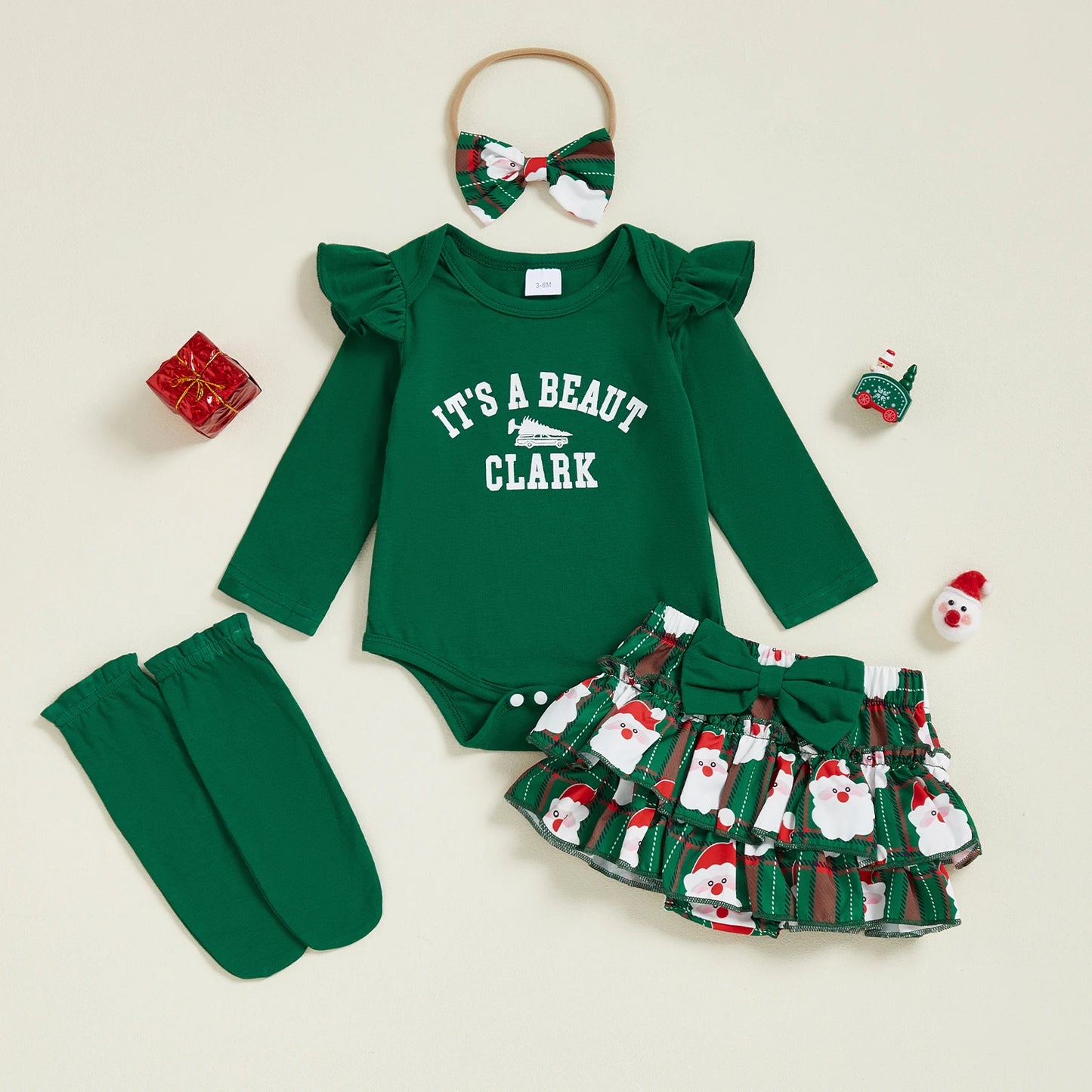 Toddler Boy Christmas Outfit Letter Print Long Sleeve Romper Santa Pants Bow Tie Hat Socks Set for Holiday Party