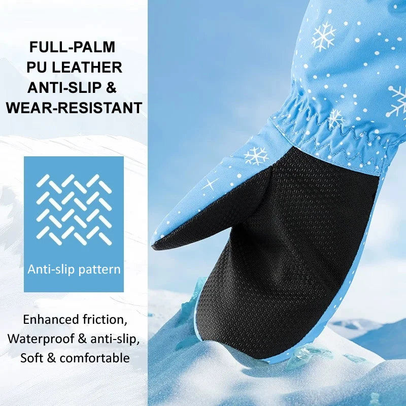 Kids Winter Skiing Gloves 3m Thinsulate Lining Waterproof Windproof Anti Slip Warm Mittens Boys Girls Outdoor Sports Snow Gloves