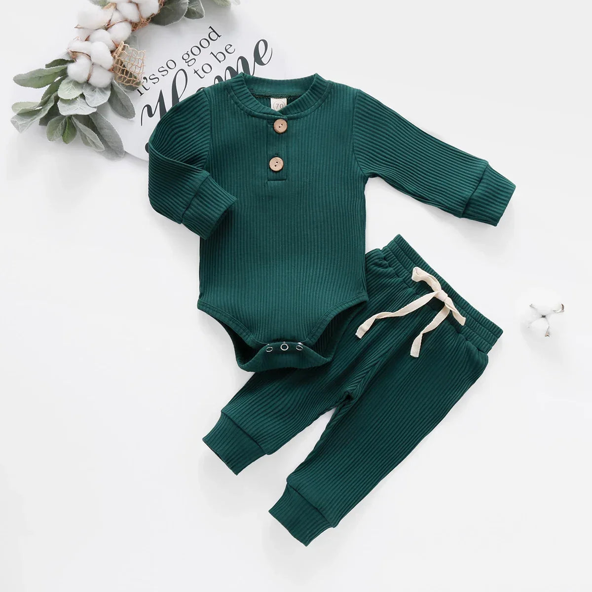 Spring Autumn Newborn Infant 2PCs Clothes Set for Boys & Girls Ribbed/Plaid/Solid Long Sleeve Bodysuit + Elastic Pants