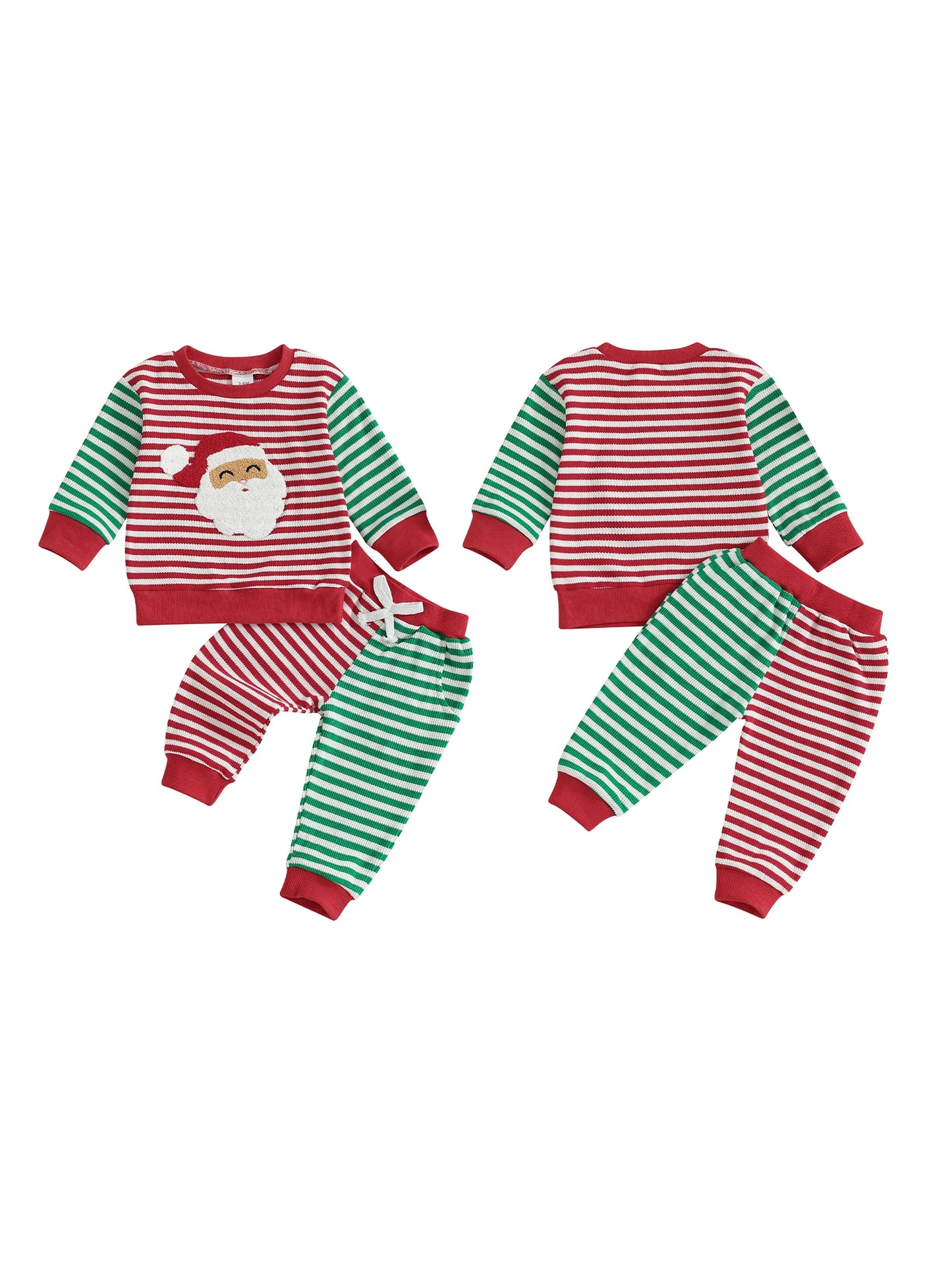 Infant Christmas Winter Outfit Reindeer Print Sweater Long Sleeve Round Neck Pullover Elastic Waist Pants 2 Pcs Set with Pocket