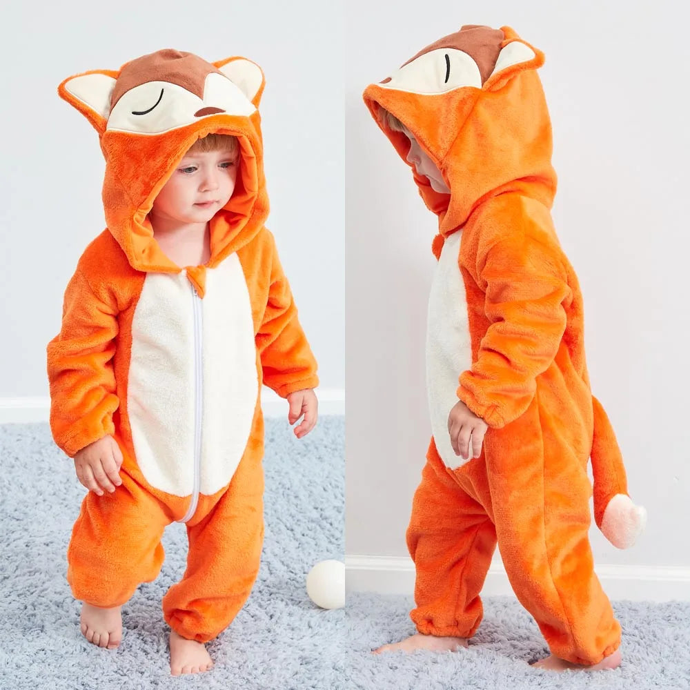 Baby Kigurumis Pajama Toddler Winter Cartoon Jumpsuit Boys Girls Plush Flannel Overalls Kids Bear Lion Penguin Dino Costumes