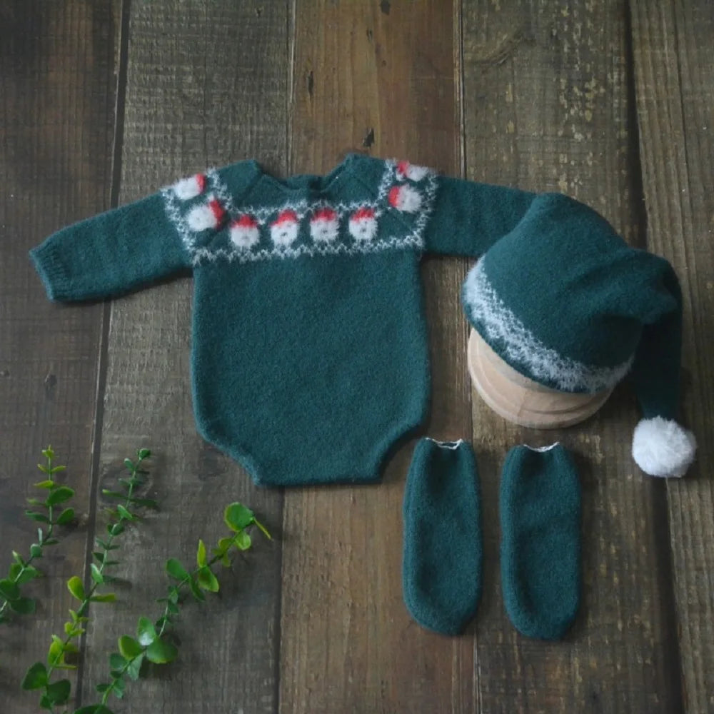 Christmas Baby Clothes Birth Photography Props Articles Newborn Knitted Outfit Costume Infant Photo Shoot Accessories Male Sets