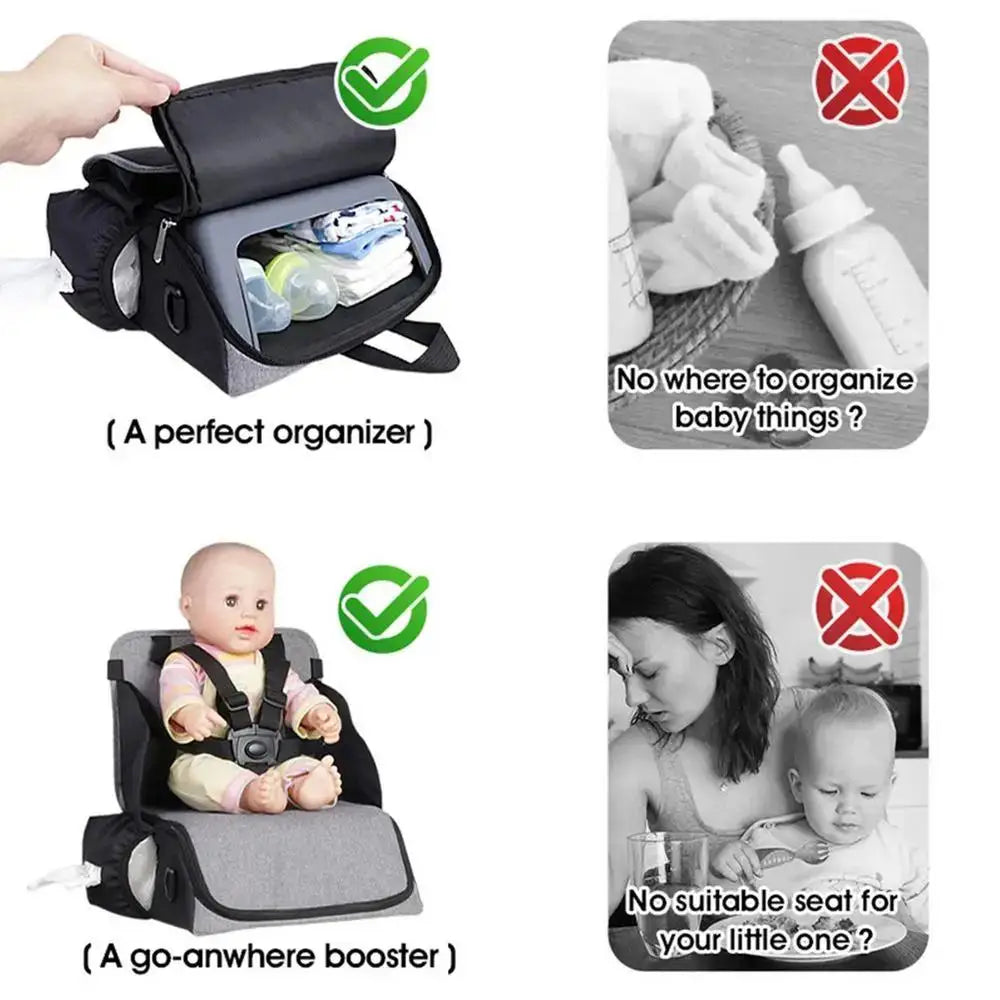 Baby Diaper Bag 2-in-1 Foldable Booster Seat And Diaper Pouch Bag Large Capacity Diaper Organizer Bag Travel Must Have For Baby