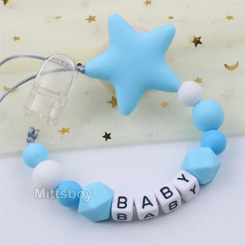Free Handmade Personalized Name Baby Pacifier Clips Chains Silicone Beads Teether Teething Toys Dummy Holder Pacifier Chain Gift