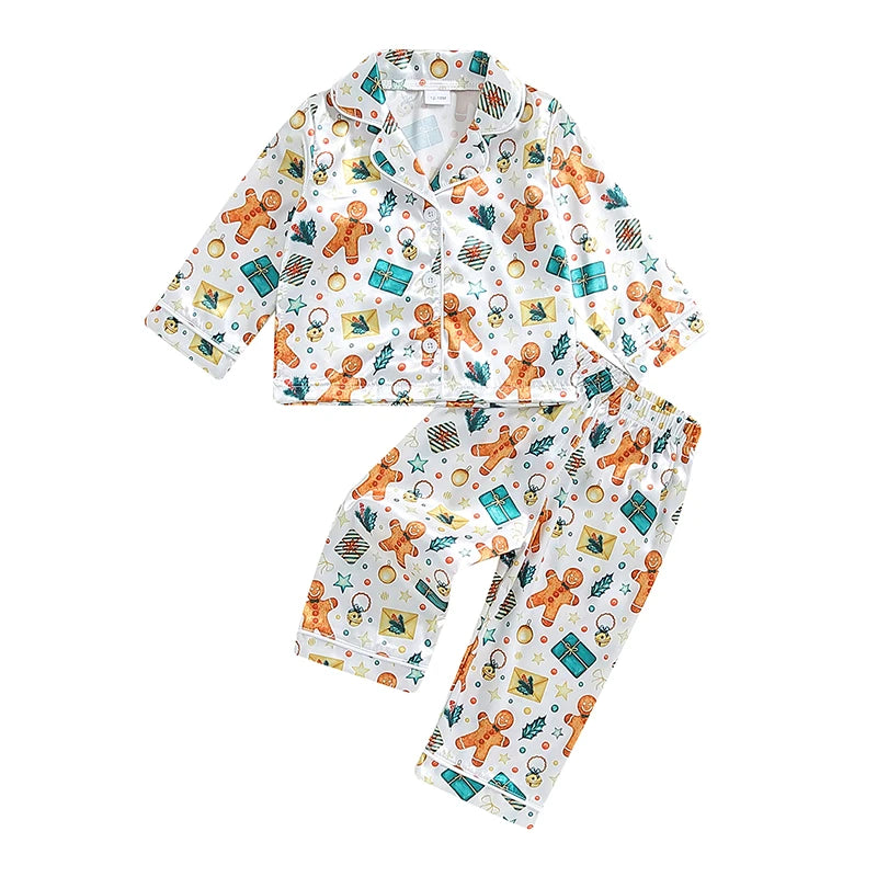 Children s Christmas Pajama Set with Reindeer Print Cozy Long Sleeve Top and Elastic Waist Pants for Boys and Girls 2 Piece