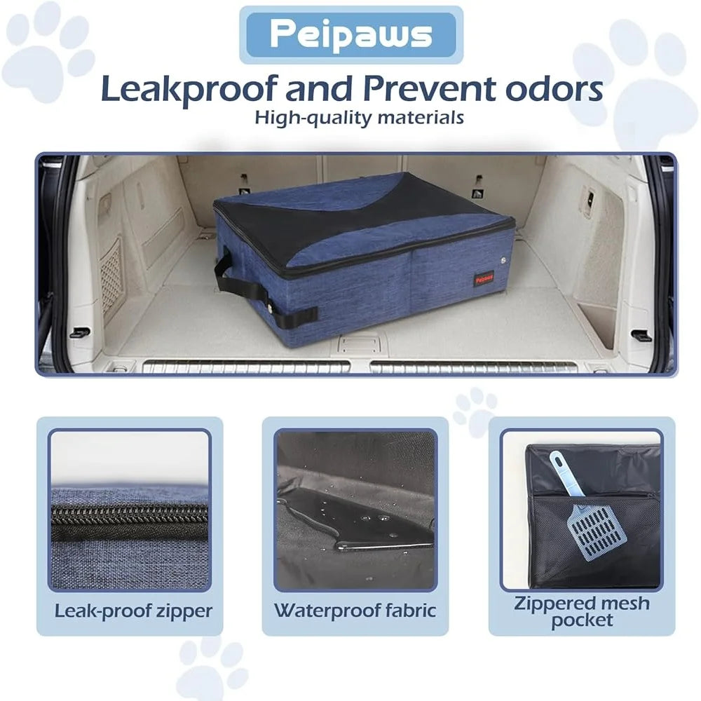 Portable Cat Travel Litter Box Collapsible Zip Lid Lightweight Leakproof Odor Control Easy Carry Cat Travel Essentials Includes