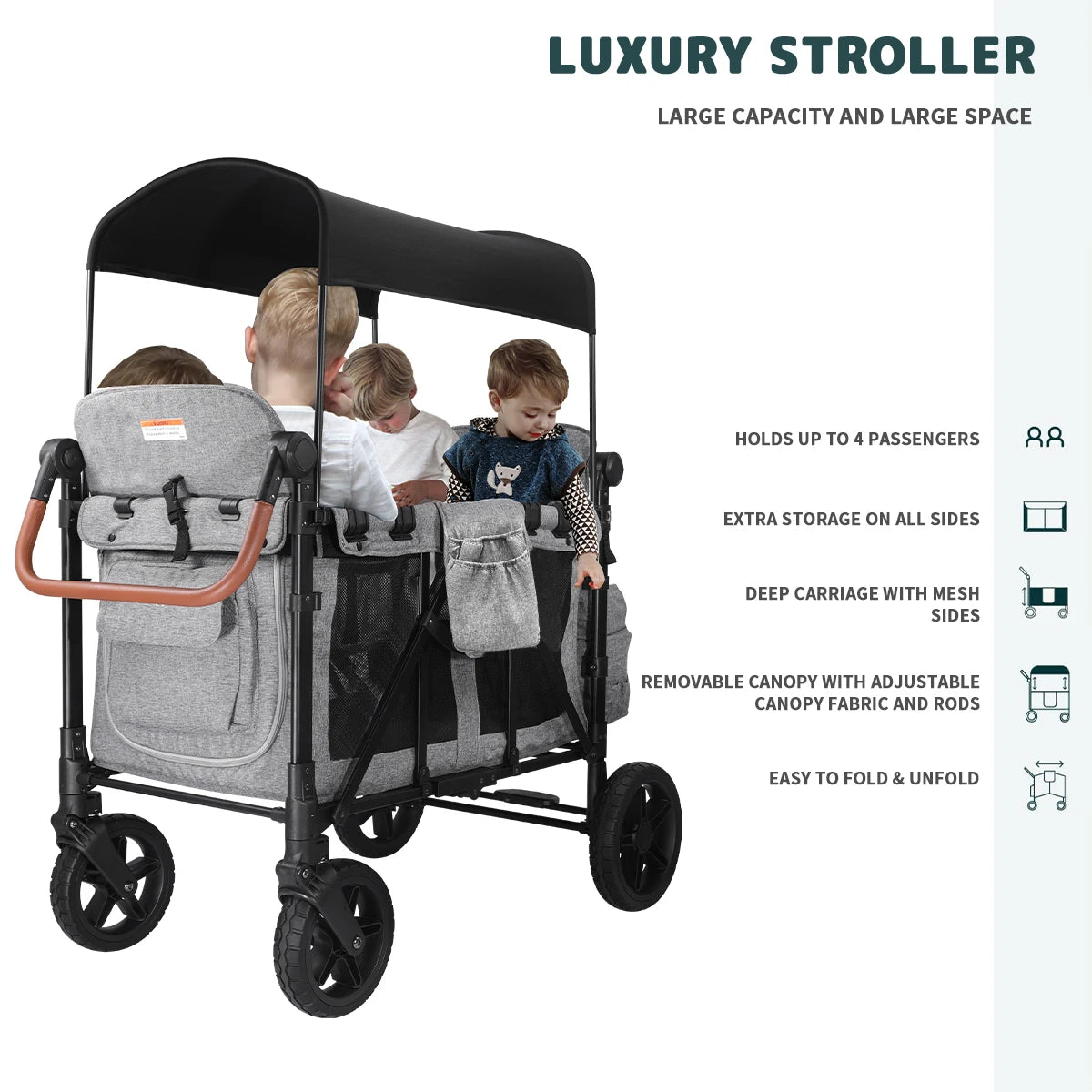 Baby stroller suitable for four children, camping car, storage cart, sun shade detachable, foldable, suitable for autumn travel