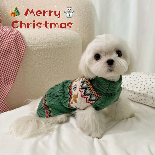 Christmas Red Green Reindeer High Neck Soft Sweater for Dog Puppy Winter Wear Clothes Pullover Sweatshirt Clothes Dog Cat