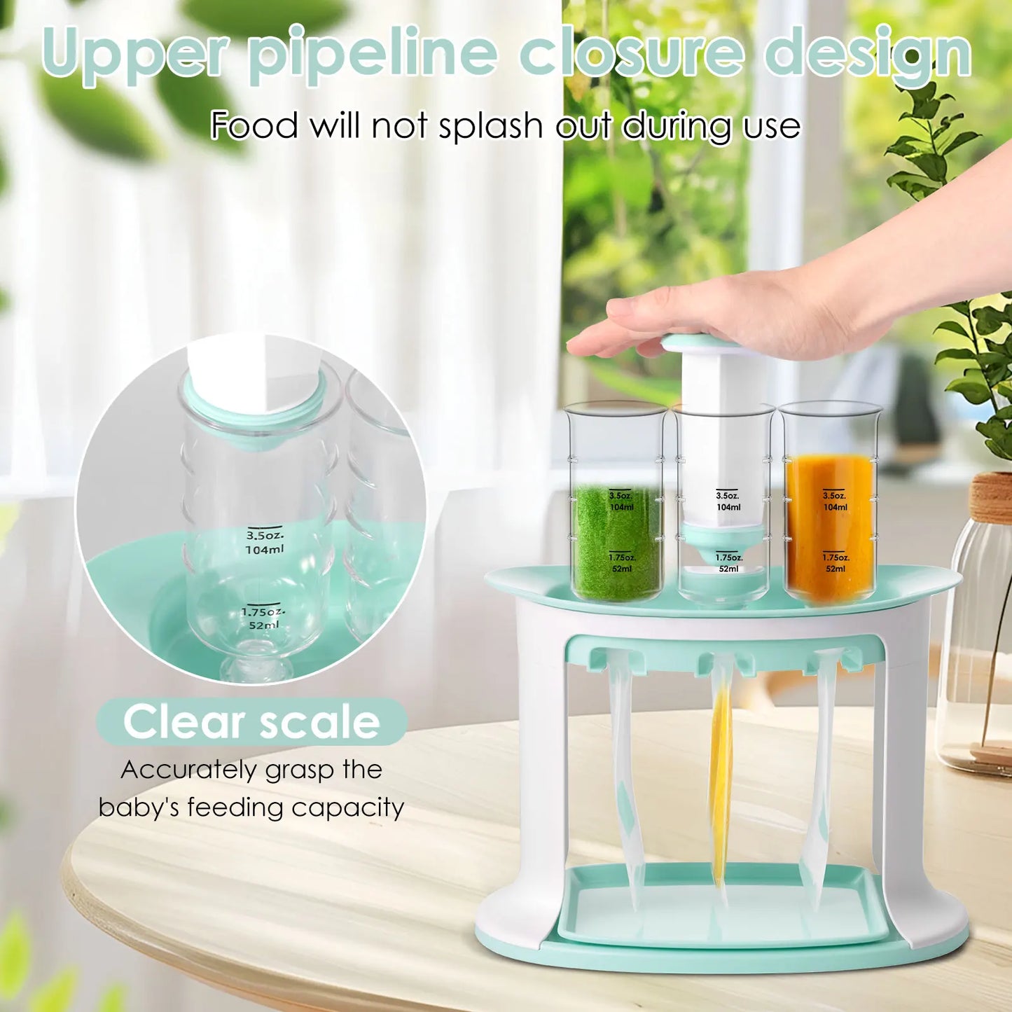 Squeeze Station for Baby Reusable Fruit Puree Pouch Filling Maker with 5 Portable Bags Pouch Filling Station for Homemade Food