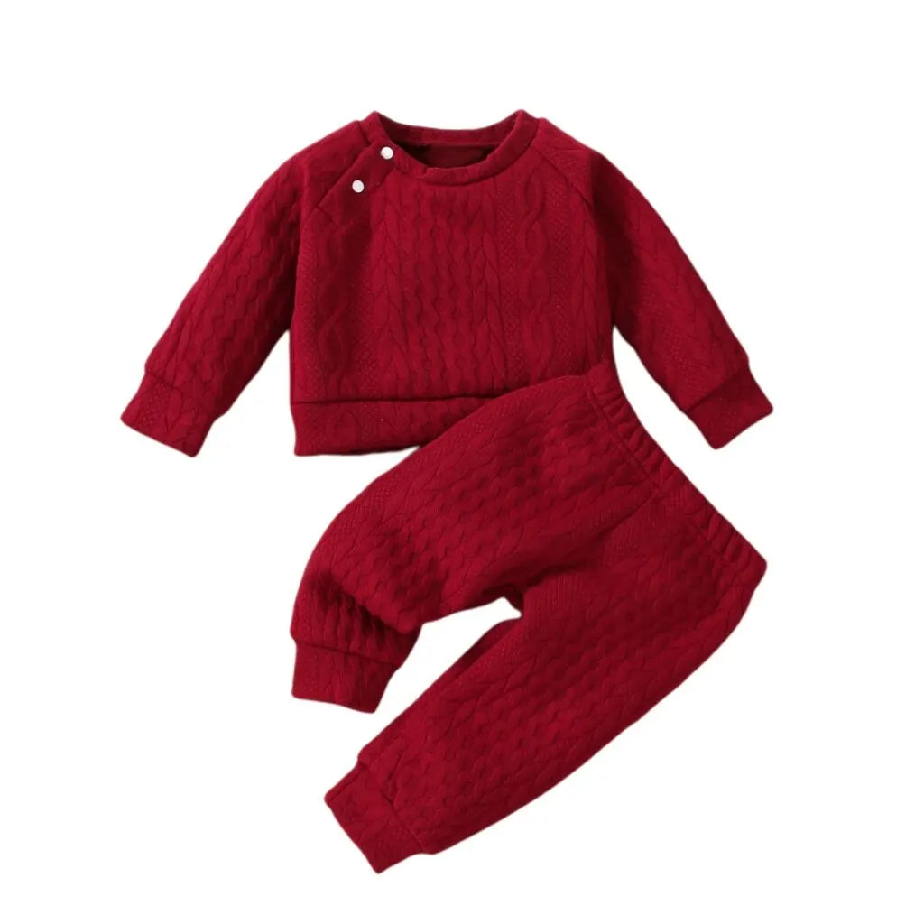 0-3 Years Baby Boys & Girls 2PCS Autumn Winter Outfit Solid Color Long Sleeve Top + Pants Daily Casual