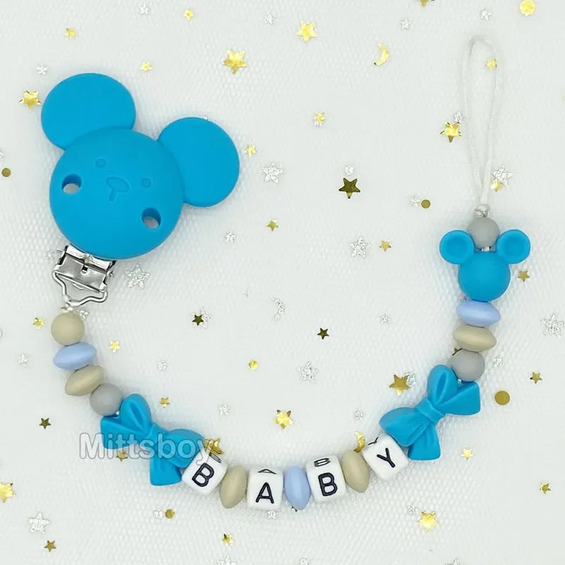 Free Handmade Personalized Name Baby Pacifier Clips Chains Silicone Beads Teether Teething Toys Dummy Holder Pacifier Chain Gift