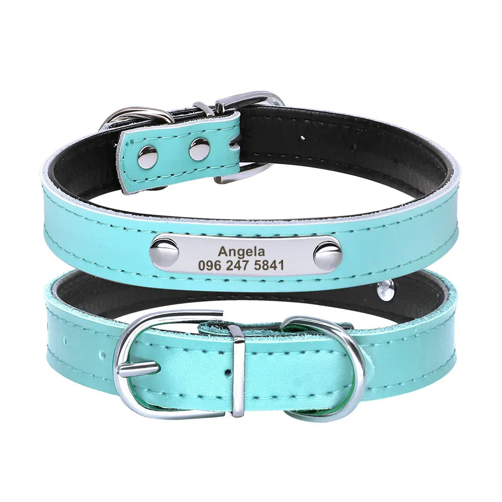 Personalized Dog Collar PU Leather Puppy Dogs Collars Free Custom Pet Neckace Engraved Name ID For Small Medium Dogs Cats Pink