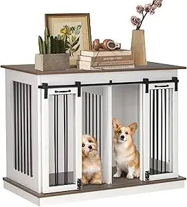 Dog Crate Furniture with Divider, Dog Crate for Small to Large Dogs, Dog Kennel Furniture with Double Doors, 47.2" W x 23.6" D x