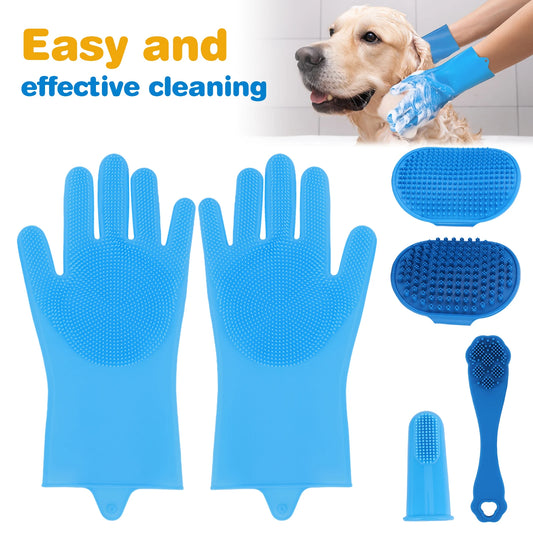 6PCS Pet Grooming Kit Silicone Dog Bath Brush Dog Toothbrush Finger Dog Shampoo Brush for Dog Cat Bathing Massaging & Grooming