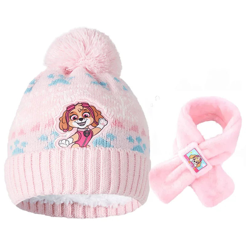 2-3PCS/SET Genuine PAW PATROL Winter Hat Glove Scarf SET Cute Cartoon Skye Chase Boys Girls Baby Cap Christmas Gifts
