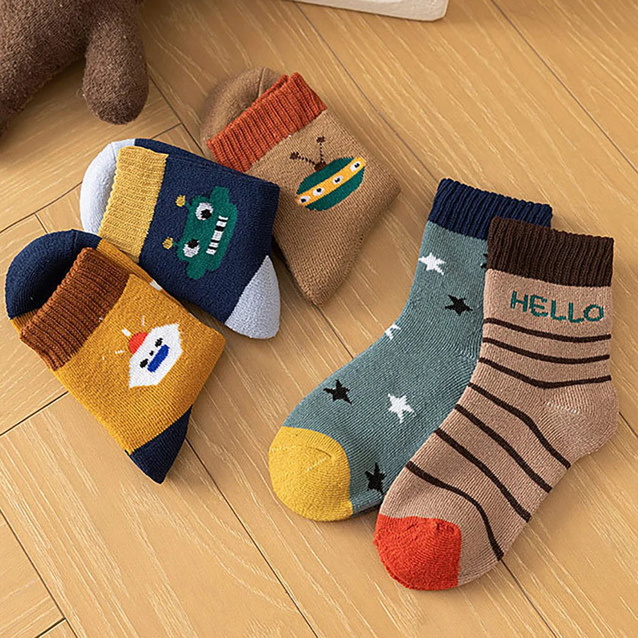 Thick Warm Floor Socks For Kids Plush Loop Mid Tube Socks Winter Boy Long Sock Children Thermal Footwear Cute Cartoon Baby Socks