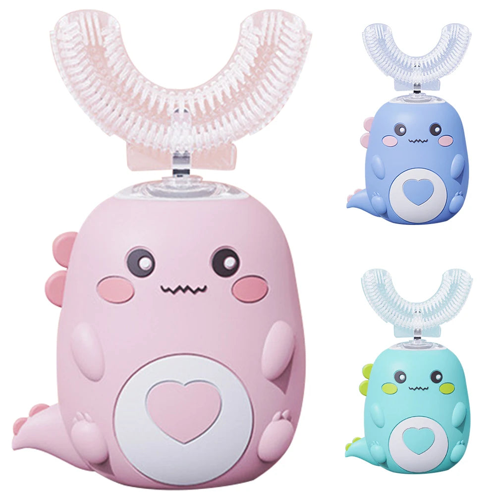 Kids Electric Toothbrush IPX7 Waterproof U-Shaped Sonic Toothbrush 3 Cleaning Modes Whole Mouth 360 Degree Cleaning Rechargeable