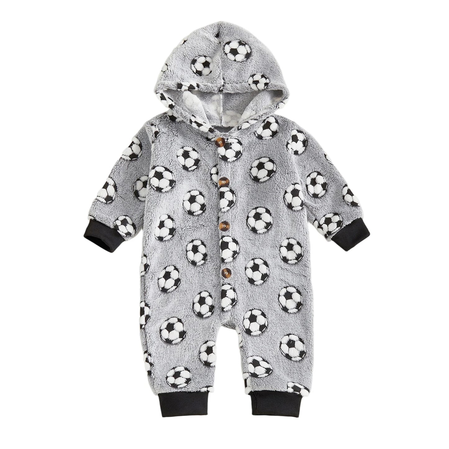 Adorable Baby Hooded Romper with Fun Animal Print Cozy Fleece Jumpsuit for Boys and Girls Long Sleeve Winter Outfit