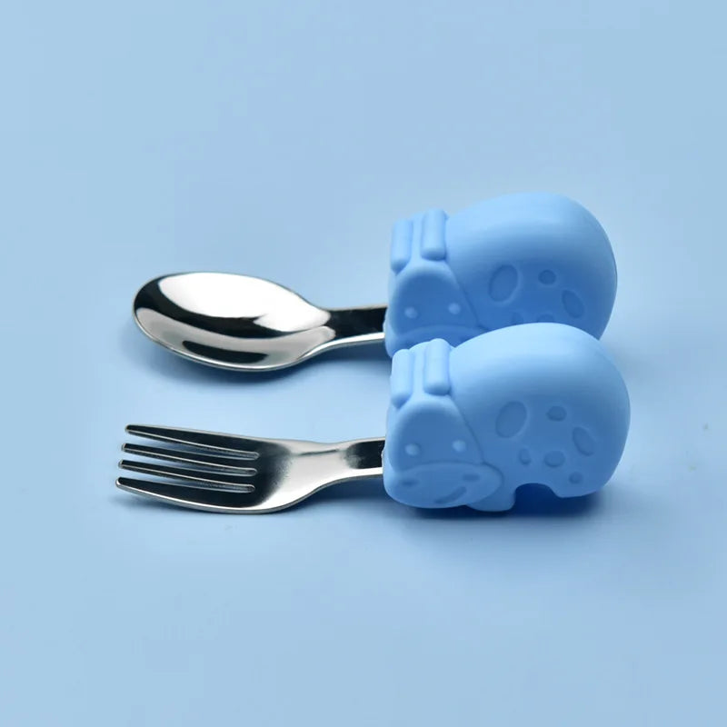 Snail Baby Tableware Set Stainless Steel Toddler Dinnerware Cutlery Cartoon Infant Food Feeding Spoon Fork Children Utensil