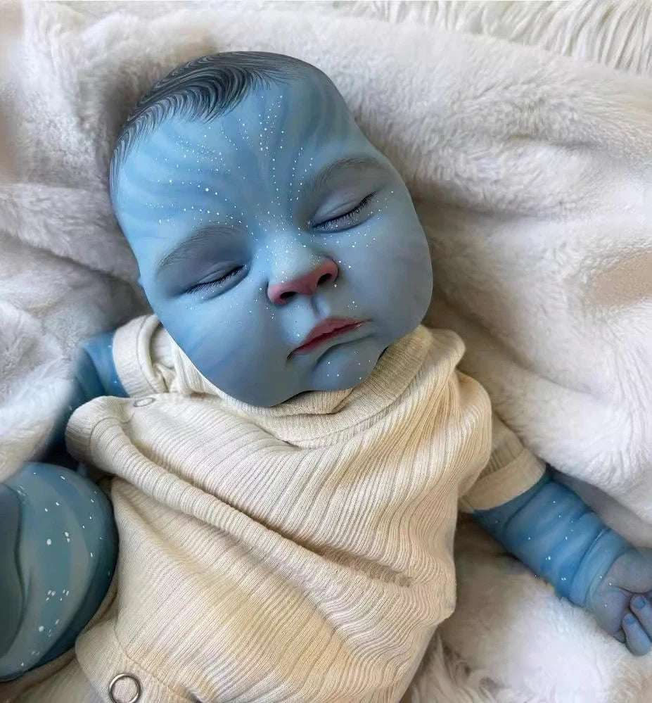 18inch Handmade Reborn Baby Avatar Doll Peaches Lifelike Painting Blue Elien Baby Collectible Art Doll Gifts for Children