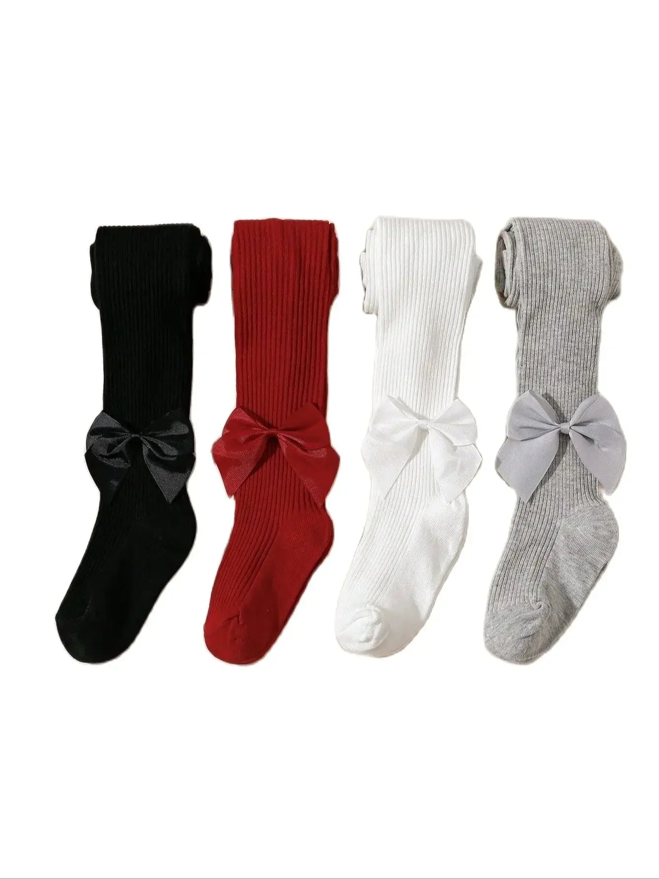 0-16Y Kids Tights with Side Bownots, Children's Cute Striped Knit Leggings Baby Girls Soft Stockings Anty-Slip Pants for Toddlers