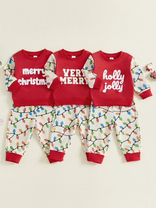 Baby Boy Winter Holiday Outfits Letter Embroidery Sweater Snowflake Print Pants 2 Piece Set for Christmas