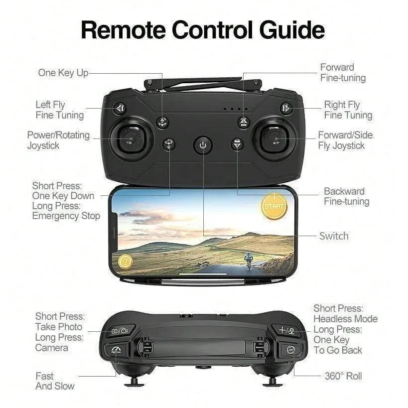 E88 Drone With Camera, Foldable Drone With App Control, FPV Live Video RC Quadcopter With 4K Camera For Adults Beginners,Christm