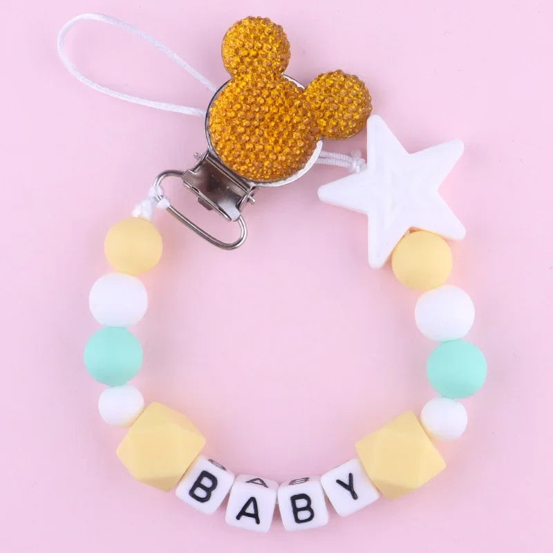 Free Handmade Personalized Name Baby Pacifier Clips Chains Silicone Beads Teether Teething Toys Dummy Holder Pacifier Chain Gift