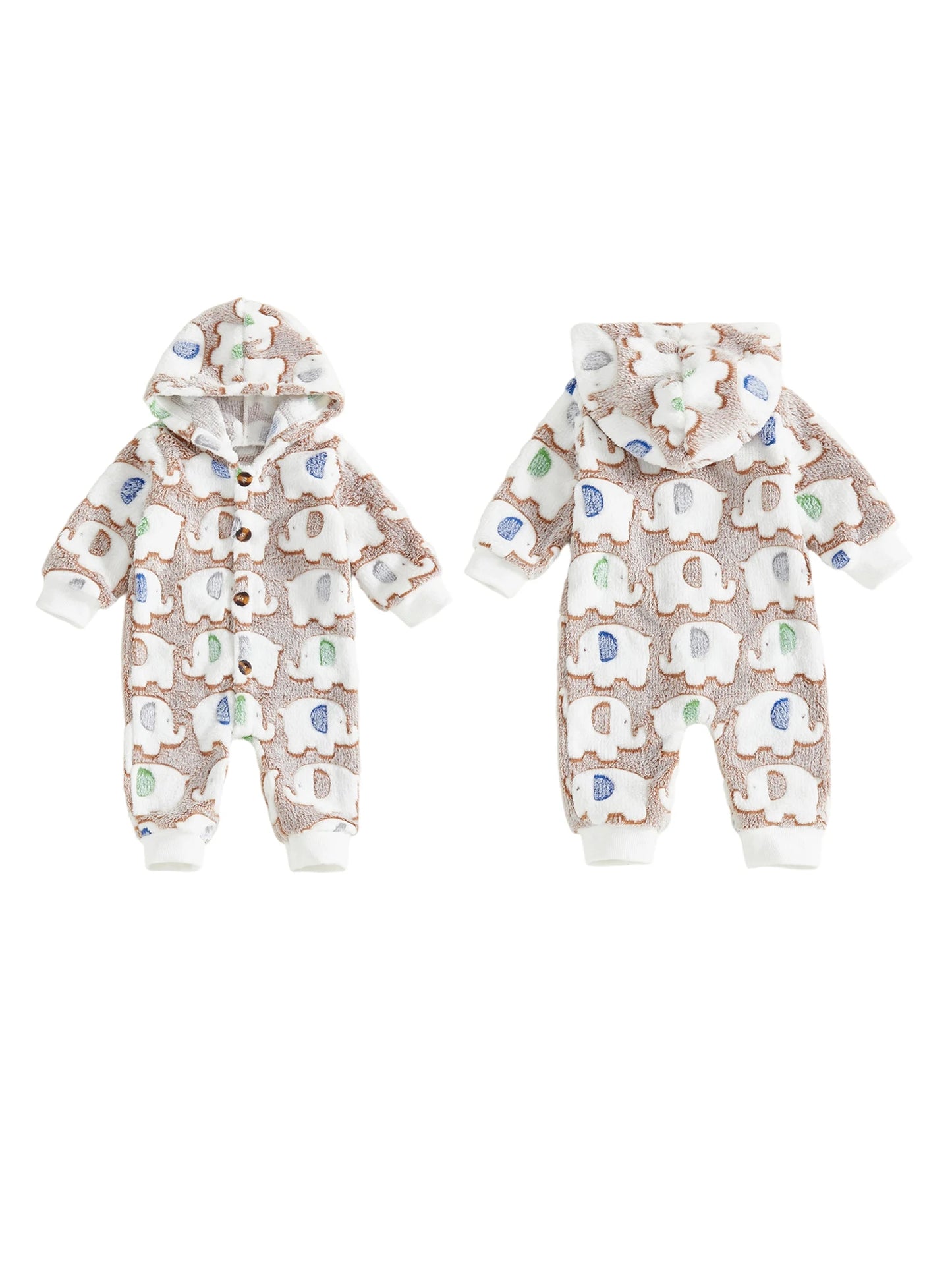 Adorable Baby Hooded Romper with Fun Animal Print Cozy Fleece Jumpsuit for Boys and Girls Long Sleeve Winter Outfit