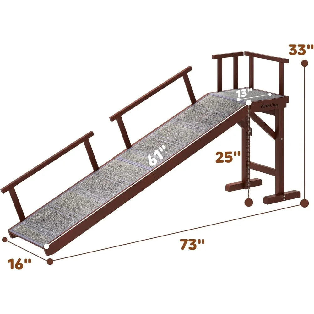 Wooden Dog Ramp for Bed with Removable Side Rail and Non-Slip Carpet, Stable Pet Ramp Stair for Couch Sofa for Small & Large & S