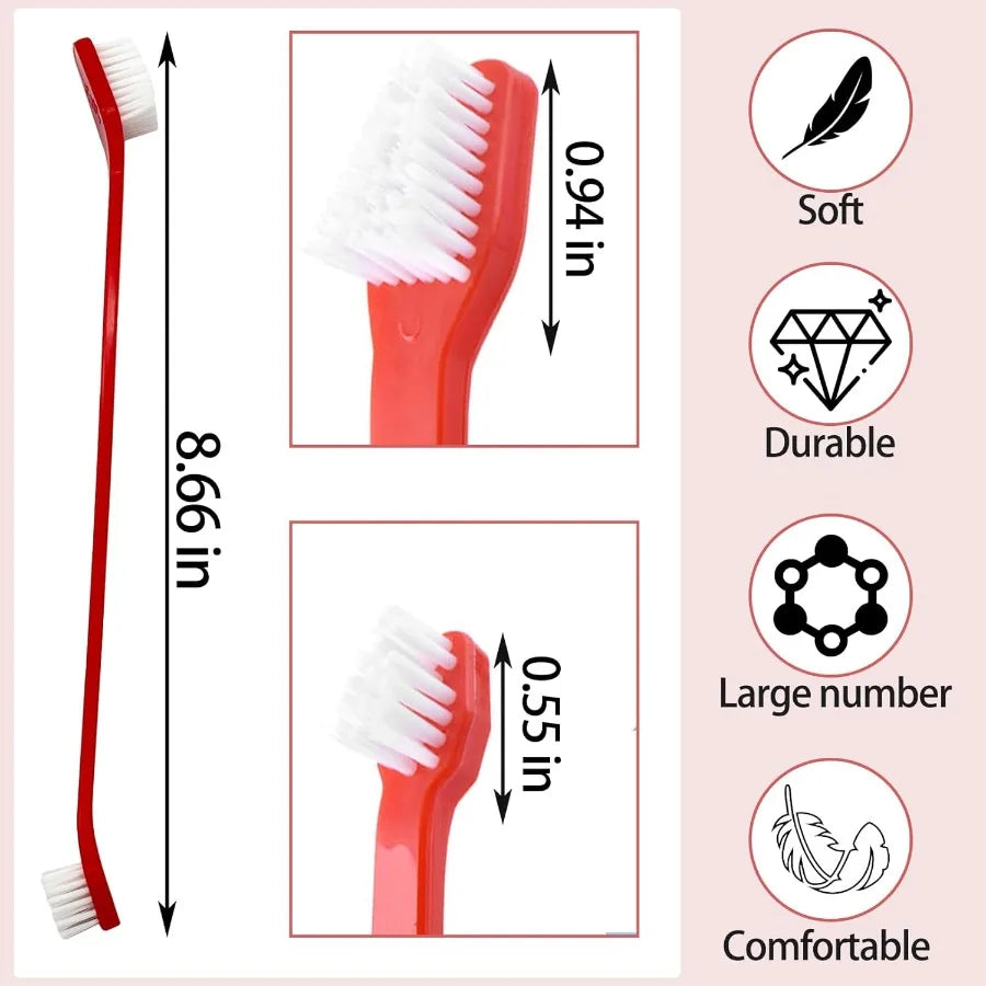 100Pcs Dog Toothbrush Dual Headed Puppy Tooth Brushing Kit with Long Handle Soft Grooming Pet Dental Brushes Convenient Double