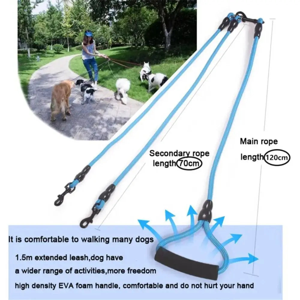 With Foam Handle 2/3/4 Way Pet Leash Nylon Detachable Two Heads Dogs Leash Black Durable Dogs Traction Rope Outdoor