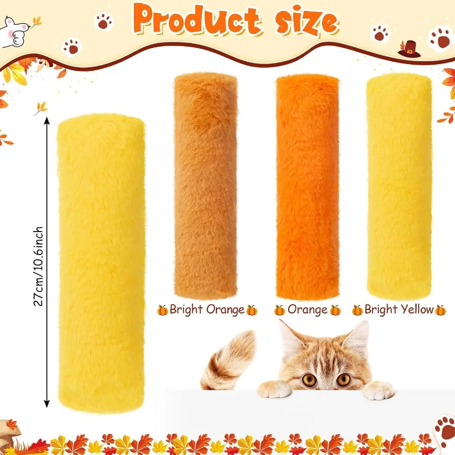 6 Pcs 10.6 Inch Fall Cat Toys Thanksgiving Cat Catnip Toys Interactive Kitten Kicker Toy Orange Yellow Gold Soft Plush Kitten P