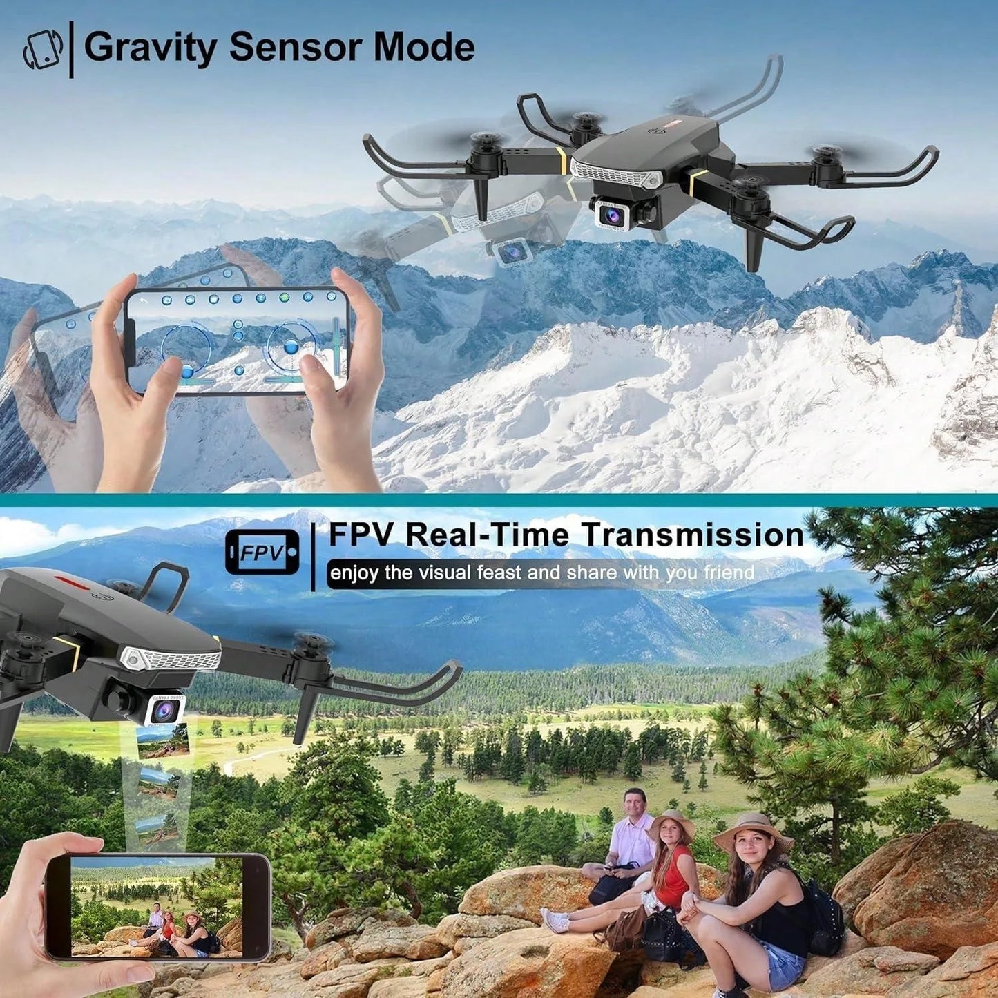 E88 Drone With Camera, Foldable Drone With App Control, FPV Live Video RC Quadcopter With 4K Camera For Adults Beginners,Christm